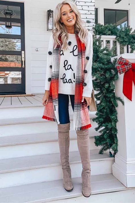 30 Holiday Outfit Ideas - Women's Fashion White Christmas Outfit, Outfit With Tights, Winter Christmas Outfits, Christmas Outfit Casual, Lunch Outfit, Holiday Outfits Christmas, Holiday Sweaters, Christmas Outfits Women, Tis The Season To Be Jolly