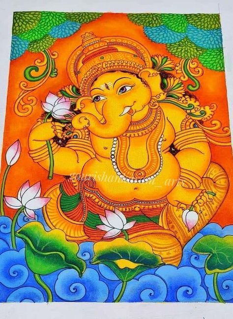 Kerala mural painting world | Ganesha🍃 | Facebook Mural Ganesha Paintings, Kerala Mural Ganesha, Ganesha Mural Painting, Mural Painting Kerala, Kerala Art, Mural Paintings, Kerala Mural Painting, Buddha Art Painting, Kids Blouse Designs