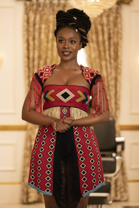 The Fashions From ‘Coming 2 America’ Starring Eddie Murphy, Arsenio Hall & More Xhosa Attire For Ladies, Maxhosa By Laduma, Coming 2 America, Nomzamo Mbatha, Latest Traditional Dresses, Xhosa Attire, Zulu Women, America Dress, African Traditional Wear