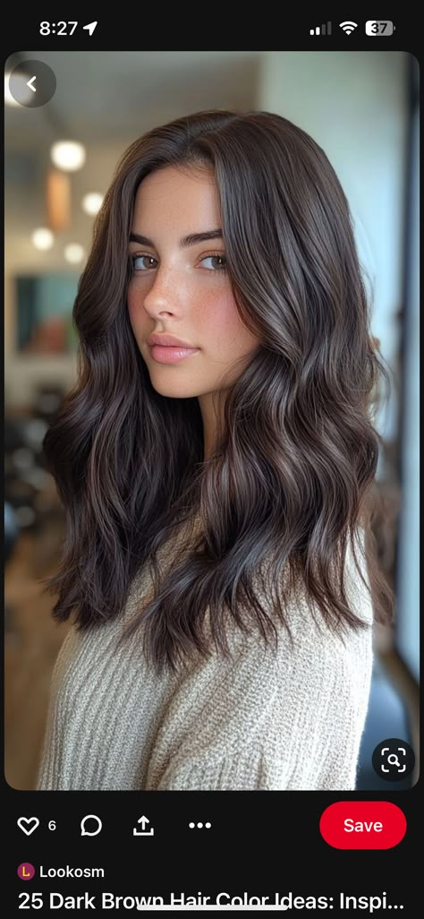 Brunette Hair Chocolate Brown, Dark Brown Demi Permanent, Deep Ashy Brown Hair, Dark Base Hair Color, Fall Black Hair Color, Deep Cool Brown Hair, Deep Brunette Hair Color With Highlights, Dark Brown Mid Length Hair Straight, Ash Brown Hair Cool Tone