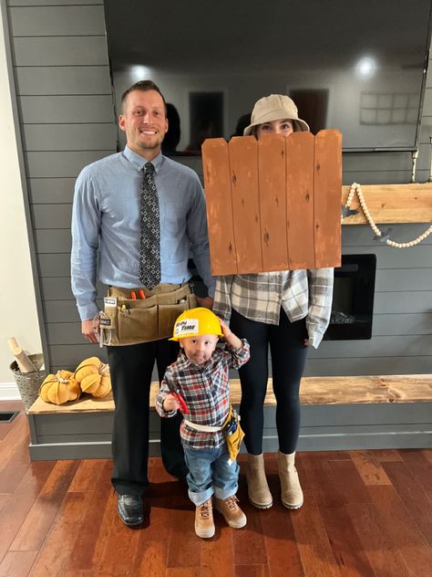 Tim “the tool man” Taylor, Al, and the neighbor. 90s TV halloween costume. Construction Worker Family Costume, Tim Taylor Home Improvement, Lawn Mower Costume, Home Improvement Halloween Costumes, Home Improvement Costume Ideas, Tim The Tool Man Taylor Costume, Preschool Boy Halloween Costumes, Construction Family Costume, Tool Time Halloween Costume