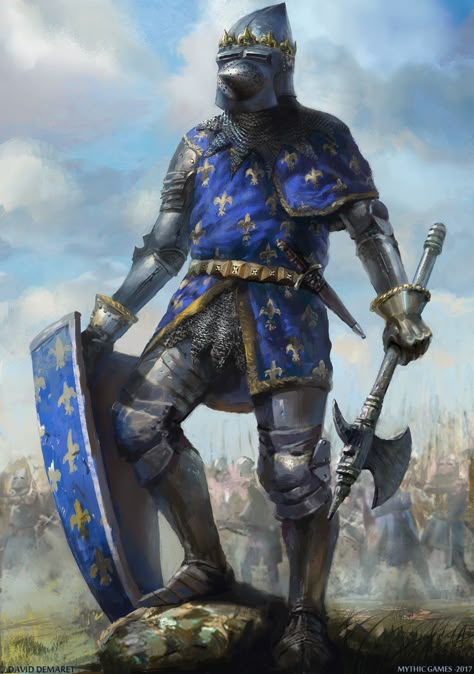 French Knight in Blue Armor | Fleur-Di-Lis - Bascinet | ArtStation - JEAN II LE BON, David Demaret Crusader Knight, Historical Warriors, Heroic Fantasy, Historical Armor, 다크 판타지, Knight Art, Knight Armor, Joan Of Arc, Medieval Armor