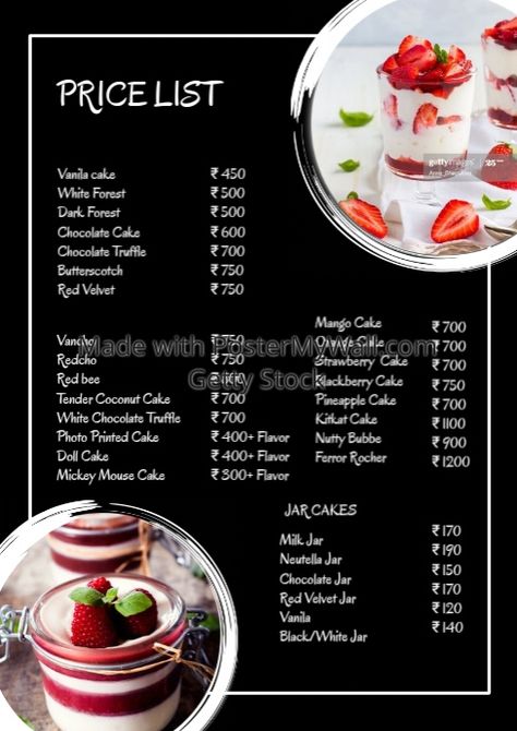 Copy of Price List Sweets Chalk Board Dessert Menu Ad Baking Price List Template, Cake Price List Design Templates Free, Cake Price List Template, Dessert Price List, Cake Menu Design Template, Cake Price List Design, Food Price List Design, Desert Menu Design, Cake Menu Design Ideas