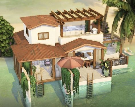 Sims 4 Seaside House, Sims4 Sulani House, Sims Island Living House, Sims 4 Houses Layout, Lotes The Sims 4, Sims 4 Kitchen, Die Sims 4, House Flippers, Sims 4 House Plans