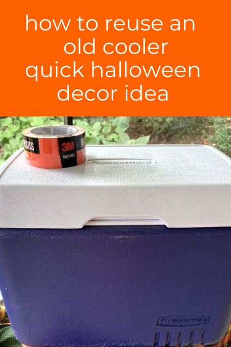 Reuse an old cooler for quick halloween decorations outside front door. Upcycled cooler idea for halloween. #hometalk #halloweendecorationidea #quickhalloweendecor Cheap Easy Halloween Decorations, Halloween Decorations Outside, Front Porch Diy, Secretary Desk Makeover, Decoupage Pumpkins, Porch Diy, Cheap Halloween Decorations, Idea For Halloween, Easy Fall Wreaths