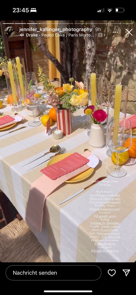 Red And Yellow Table Setting, Colorful Wedding Tables, Colourful Wedding Table, Dinner Table Set Up, Birthday 25, Bright Table, Colorful Table Setting, Yellow Table, Reception Dinner