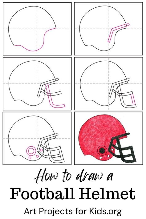 Learn how to draw a Football Helmet with an easy step-by-step PDF tutorial. #howtodraw #tutorial #drawing #drawingtutorial #arttutorial #artprojectsforkids #howtodrawforkids #footballhelmet #helmet How To Draw A Football Helmet, How To Draw Football, Football Painting Ideas, Football Clip Art, Homecoming Poster, Homecoming Poster Ideas, Football Paintings, Helmet Drawing, Basketball Signs