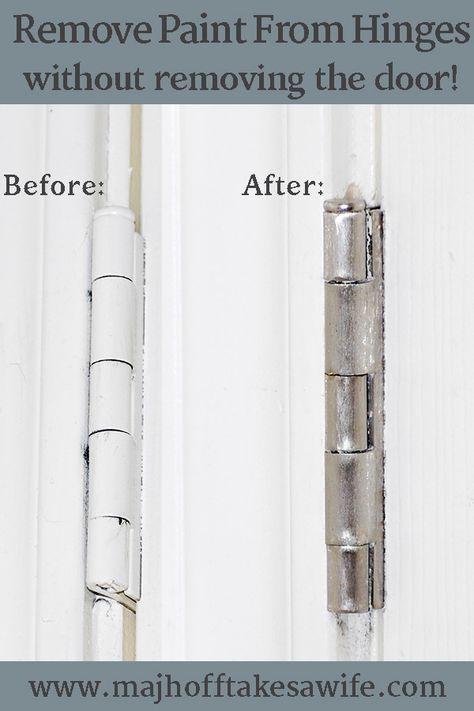 Remove paint from door hinges without removing them! Save yourself time and energy with this simple and easy hack to removing paint on door hinges! Remove Paint From Hinges, How To Remove Paint, Removing Paint, Remove Paint, Cleaning Painted Walls, Glass Cooktop, Paint Remover, Diy Home Repair, Simple Life Hacks