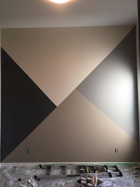 Geometric Wall Art Paint, Paint A Wall Ideas, Geometric Wall Paint 3 Colors, Nursery Accent Wall Paint Design, Painting Walls Ideas Creative Easy Diy, Wall Painting Ideas Grey, Geometric Wall Paint Living Room, Accent Wall Ideas Painted Pattern, Accent Wall Geometric Design