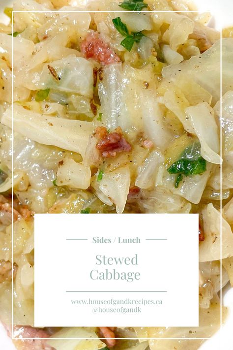 Stewed Cabbage, Small Cabbage, Cabbage And Bacon, Cooked Cabbage, Side Dishes Recipes, How To Double A Recipe, G K, Bacon Bits, Perfect Side Dish