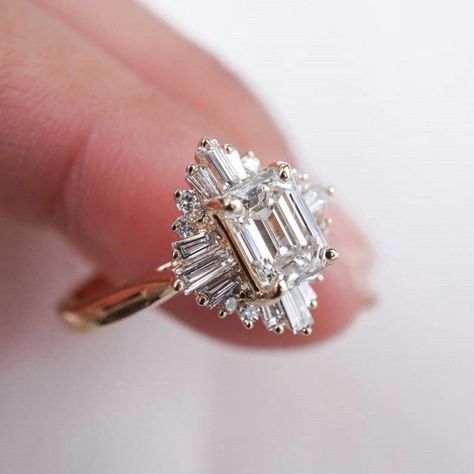 Ballerina Ring, Pear Moissanite Engagement Ring, Emerald Cut Diamond Engagement Ring, Emerald Cut Diamond Engagement, Ring Emerald Cut, Ring Matching, Emerald Cut Moissanite, Emerald Cut Rings, Emerald Engagement Ring Cut