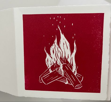 Linocut Postcard, Relief Printmaking, Print Inspiration, Linoleum, Linocut, Campfire, Printmaking