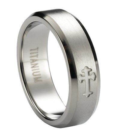 Satin Finished Titanium Ring with Polished Cross and Polished Beveled Edges Promise Rings Men, Cross Wedding Ring, Christian Ring, Cross Wedding, Black Titanium Ring, Titanium Rings For Men, Rings Men, Black Tungsten Rings, Mens Rings Fashion