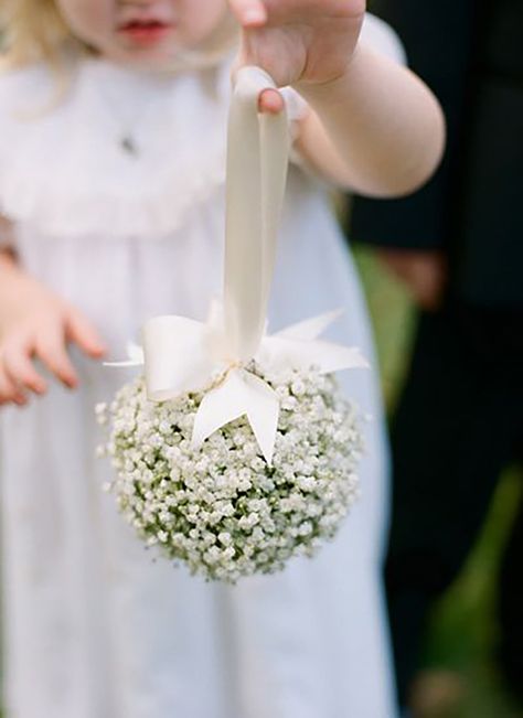 Pomander Bouquet of Baby's Breath with photo by Melissa Schollaert Photography | 8 Bouquet Styles Defined | The Pink Bride®️️ www.thepinkbride.com Flower Girl Bouquet, Flower Ball, Southern Weddings, Wedding Flower Girl, Baby's Breath, Bridesmaid Flowers, Bridesmaid Bouquet, Wedding Classic, Bridal Bouquet