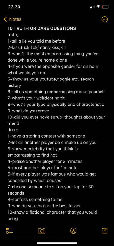 Things To Ask In Truth Or Dare, Truths Or Dare Questions, Good Questions For Truth Or Dare, Truth N Dare Questions, Truth Or Dare Questions For Sleepovers, Truth Or Dare Prompts, Truth And Dare Question, Best Truth And Dare Questions, Good Truths And Dares