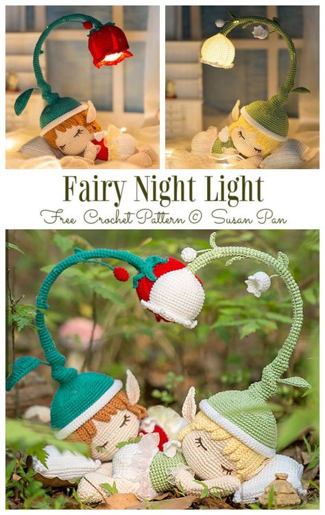 Amigurumi Fairy Night Light Free Crochet Pattern Crochet Pattern Fairy, Fairy Knitting Pattern Free, Fairy Doll Crochet Pattern Free, Fairy Night Light Crochet Pattern, Free Crochet Fairy Pattern, Crochet Fairy Lights Free Pattern, Crochet Goblin Free Pattern, Crochet Fairies Free Patterns, Crochet Fairy Hat Pattern Free