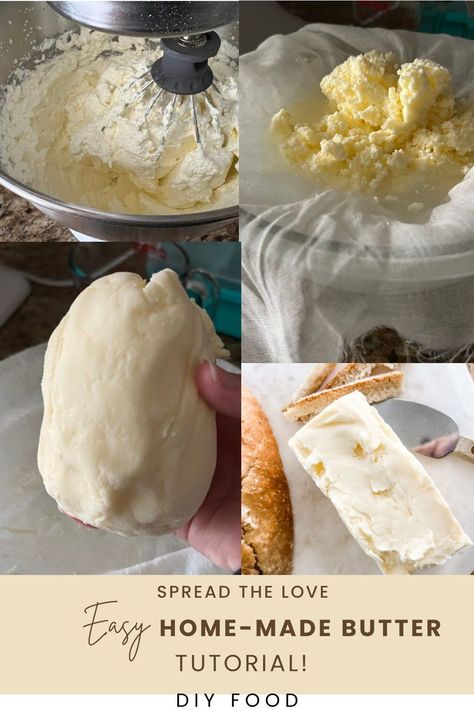 From Cream to Butter: The Ultimate Home Churning Guide! Discover the joy of making your own butter with our easy guide! With just a few simple steps, you can churn fresh, creamy butter right in your kitchen. Impress your family and friends with the unbeatable taste of homemade. Plus, customize it with herbs or spices for a gourmet touch. Click through to find out how to turn fresh cream into a spreadable delight in minutes. #HomemadeButter #DIYfood #foodideas Kitchenaid Butter Recipe, Homemade Butter Kitchenaid, Make Butter From Heavy Cream, Kitchenaid Butter, How To Make Your Own Butter, Making Butter From Heavy Cream, How To Make Butter, Churn Butter, Home Made Butter