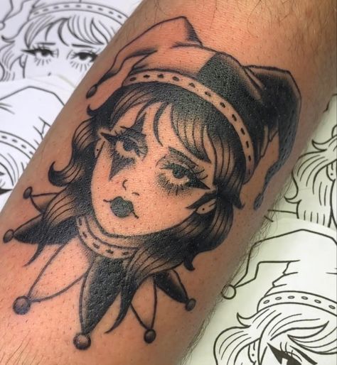 Jester Tattoo, Circus Tattoo, Side Thigh Tattoos, Tattoos Instagram, African Tattoo, Clown Tattoo, Old School Tattoo Designs, Tattoo Portfolio, Aesthetic Tattoo