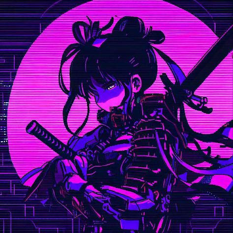 Purple samurai girl Purple Samurai Pfp, Purple Female Pfp, Techno Samurai, Purple Samurai, Samurai Pfp, Neon Samurai, Yakuza Girl, Purple Ninja, Samurai Girl