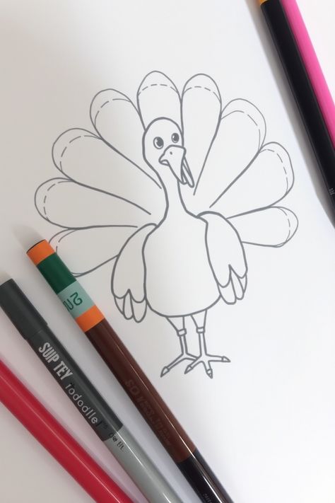 Check Out This Doodle Turkey Drawing & 12+ Other Turkey Drawing Ideas! #drawinginspiration #drawingideas Turkey Drawing Easy, Turkey Doodle, Fall Leaves Drawing, Volleyball Drawing, Turkey Drawing, Shark Drawing, Pumpkin Drawing, Fire Drawing, Conservation Art