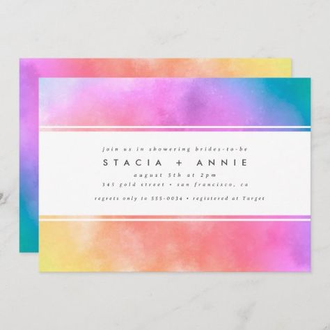 $2.92 | Modern Colorful Watercolor Rainbow Bridal Shower #modern, colorful, watercolor, painted, bridal shower invitation, gay bridal shower, lbgtq wedding shower, hippie bridal shower, rainbow, two brides Bridal Shower Modern, Shower Modern, Bridal Party Attire, Two Brides, Party Attire, Watercolor Rainbow, Colorful Watercolor, Modern Invitation, Bridal Shower Invitation