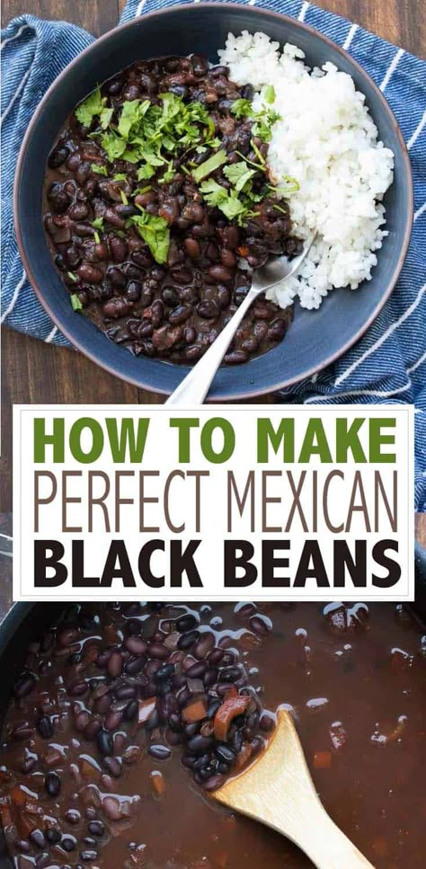 Learn how to make black beans with this incredible Mexican dried black beans recipe! It's simple, loaded with flavor and a family favorite! #veganmexicanrecipes #driedbeanrecipes Mexican Black Beans Recipe, Black Beans Recipe, Mexican Black Beans, Making Rice, Dried Black Beans, Black Bean Recipes, Bean Tacos, Tacos And Burritos, Rice And Beans