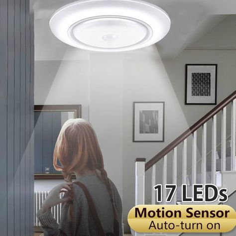 17 LEDs Wireless Battery Powered Motion Sensing Indoor LED Ceiling Light (without Battery) Wireless Lighting Ceilings, Motion Sensor Lights Indoor, Battery Powered Lamp, Battery Operated Lamps, Motion Lights, Battery Lights, Kitchen Ceiling Lights, Basement Decor, White Led Lights