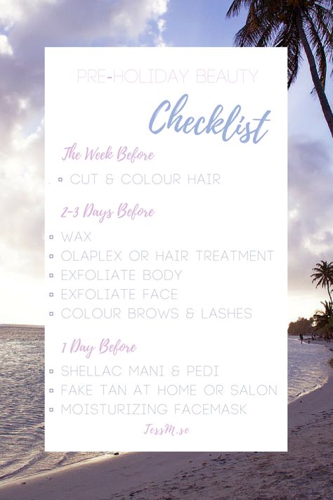 My Pre-Holiday Beauty Checklist With Everything You Need To Do Before You Go On Holiday! http://bit.ly/2ajErbe Beauty Checklist, Holiday Checklist, Holiday Beauty, Brow Lash, Exfoliate Face, Fake Tan, Going On Holiday, Body Exfoliator, On Holiday