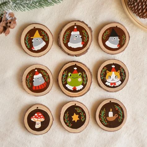 Illustrated Wood Ornaments | inestheunicorn Pumpkin Christmas Decor, Christmas Decoration House, Christmas Decorations House, Christmas Decoration Outdoor, Kids Christmas Decorations, Christmas Decoration Party, Kids Christmas Decor, Christmas Decorations Party, Pumpkin Christmas