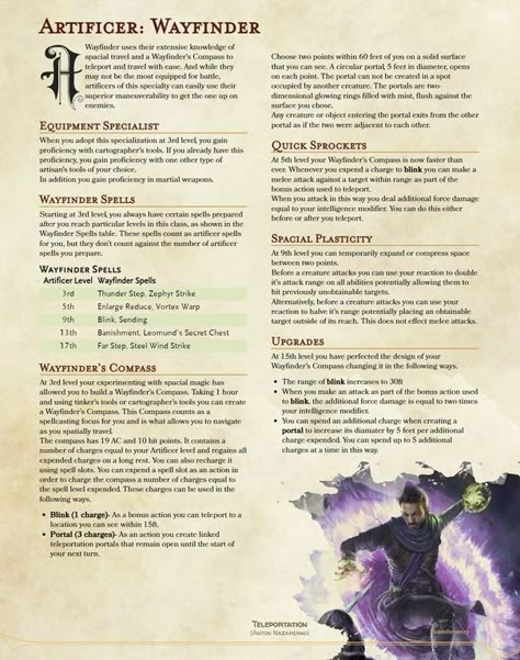 Navigator (Artificer) Wayfinder [Compass] Dnd 5e Homebrew Ranger Archetype, Ranger Homebrew 5e, Dnd 5e Homebrew Subclasses Ranger, Dnd 5e Ranger Subclasses, Dnd Ranger Homebrew, Ranger Archetype, 5e Classes, Dnd Ranger, Homebrew Classes