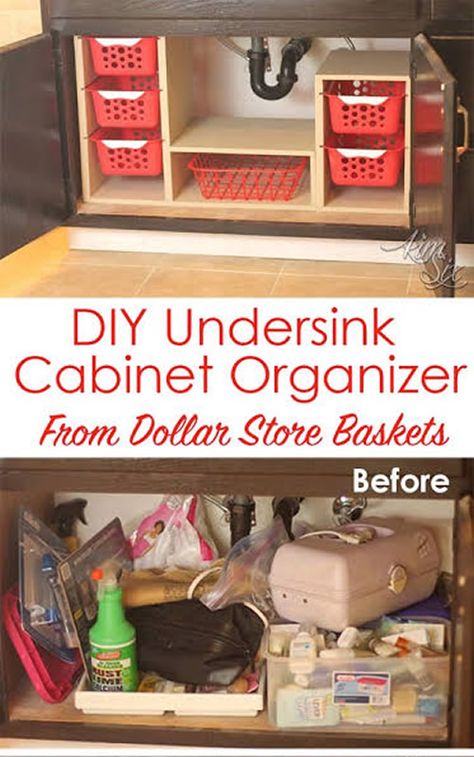 Diy Under Counter Storage, Diy Sink Cabinet Kitchen, Under Sink Organization Bathroom Diy, Under Kitchen Sink Cabinet Ideas, Corner Under Sink Organization, Diy Cabinet Organizer, Diy Under Cabinet Storage, Under Cabinet Storage Ideas, Under Bathroom Sink Organization Diy