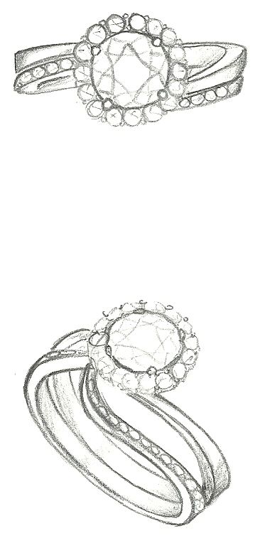 Mark Schneider Design sketch of Angelic engagement ring with a diamond wedding band Jewelry Sketching, Drawing Jewellery, Minimalist Jewelry Rings, Ring Sketch, Jewelry Rendering, Jewellery Design Sketches, Jewelry Illustration, Jewelry Design Drawing, Jewelry Drawing