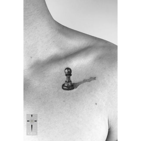 Realistic Micro Tattoo, Chess Peace Tattoo, Tattoo Chess Piece, Small Chess Piece Tattoo, Shadowed Tattoo, Chess Tattoo Ideas For Men, Shadow Tattoo Design, Mini Realistic Tattoo, Small Realistic Tattoo