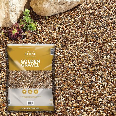 Golden Gravel, Decorative Garden Stones, Deck Landscaping, Storage Shed Organization, Outdoor Fencing, Decorative Stones, Shed Organization, Rock Gardens, Shades Of Gold