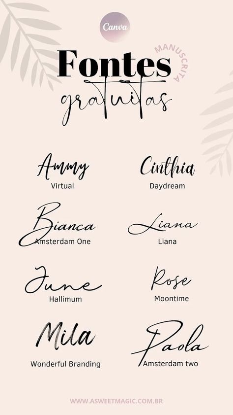 As melhores fontes gratuitas do Canva: Mais de 40 estilos! Free Canva Fonts, Font Canva Lettering, Fancy Cursive Fonts, Tattoo Name Fonts, Top Free Fonts, Fancy Cursive, Fonts Handwriting Alphabet, Tattoo Fonts Cursive, Instagram Font