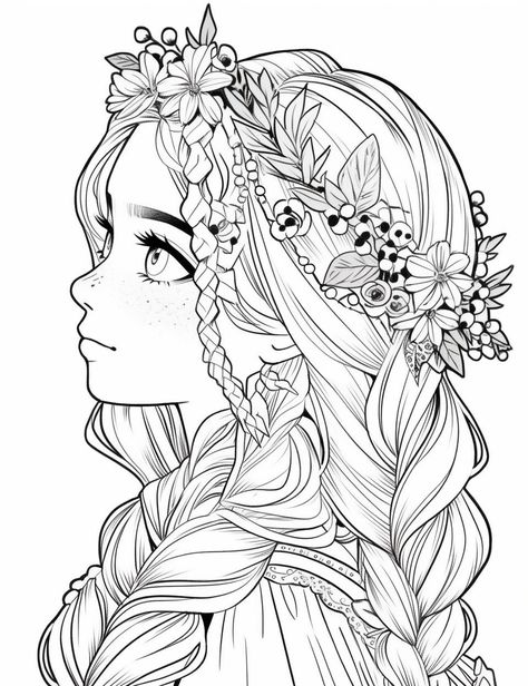 Cute People Coloring Pages, Cute Coloring Pages Aesthetic Anime, Free Pdf Coloring Pages, Cute Fairy Coloring Pages, Lineart To Color, Pretty Coloring Pages, Cottagecore Coloring Pages, Coloring Pages People, Aesthetic Coloring Sheets