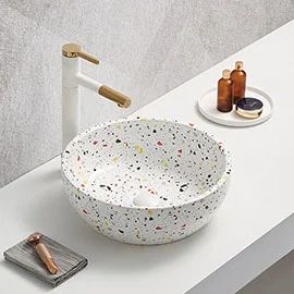 Cheap Toilets For Sale | Victorian Plumbing Terrazzo Toilet, Terrazzo Countertop, Countertop Basin Bathroom, Terrazzo Sink, Terrazzo Bathroom, Counter Top Basin, Lobby Interior Design, White Terrazzo, Wall Mounted Taps