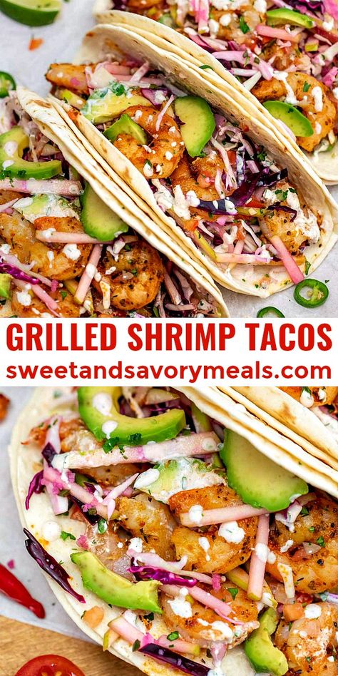 Grilled Shrimp Tacos Recipe, Best Grilled Shrimp Recipe, Easy Grilled Shrimp Recipes, Tangy Slaw, Marinated Grilled Shrimp, Spicy Grilled Shrimp, Grilled Shrimp Tacos, Arbonne Recipes, Grilled Taco