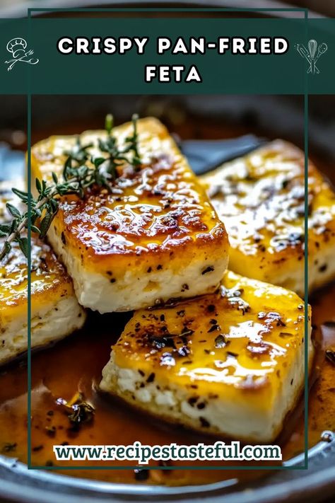 Delight in the rich, savory flavors of crispy pan-fried feta, perfectly complemented by the sweetness of thyme and pepper-infused honey. This dish makes for an elegant appetizer or a gourmet snack, sure to impress your guests! Fried Feta, Sweet Fries, Elegant Appetizers, Gourmet Snacks, Cheese Fries, Quick Weeknight Meals, Vegetarian Cheese, Frying Pan, Cheese Recipes