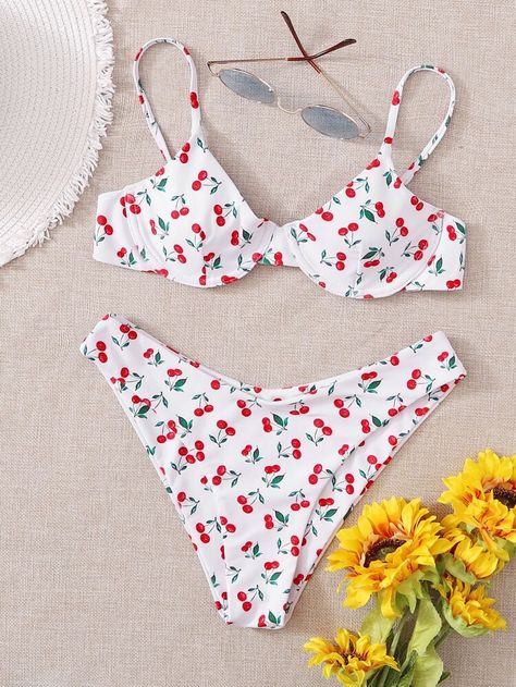 Swimsuits Shein, Preppy Swimsuit, Trendy Swimsuits, Vintage Hawaii, Cute Bathing Suits, Summer Bikinis, Cherry Print, Fashion Sale, Clothing Women