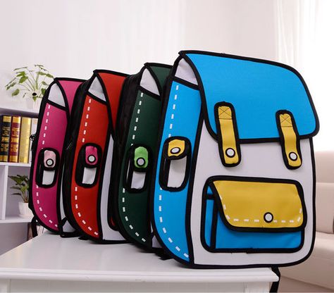 2013 Fashion Cartoon Backpack 2d Backpack, 2d Bags, Cartoon Paper, 2d Drawing, Cartoon Backpack, Shoulder Bags For School, Cartoon Bag, Canvas Backpack, Cool Stuff