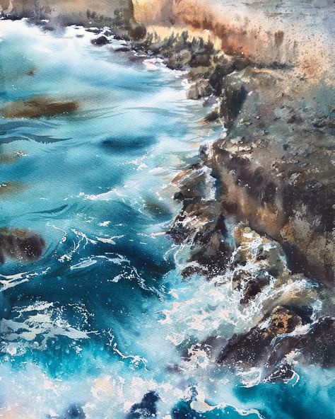 💚 Watercolor by Eugenia Gorbacheva (@homelike_art) • Photos et vidéos Instagram Watercolor Wave, Watercolor Water, Watercolor Lessons, Art Watercolor Painting, Watercolor Ocean, Realism Painting, Impressionism Painting, 수채화 그림, Expressionism Painting