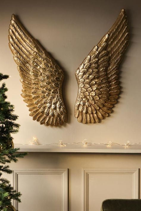 Beautiful Gold Angel Wings Wall Art Angel Wings Christmas Decor, Large Angel Wings Wall Decor, Angel Wing Wall Decor, Wings Decoration, Wooden Angel Wings, Quirky Homeware, Wings Wall Art, Bild Gold, Cortinas Boho