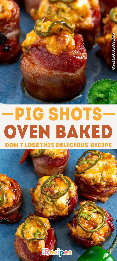 Pig Shots are great appetizers to feed a crowd of hungry teenagers or guys.  They are hearty and filling sausage bites covered with bacon and topped with a cream cheese and jalapeno mixture. Pig Shots Appetizer, Smoked Sausage Finger Food, Smoked Sausage And Pineapple Appetizers, Bacon Wrapped Finger Foods, Smoked Pigs In A Blanket, Mini Smoked Sausage Recipes Lil Smokies, Guy Appetizers, Elevated Pigs In A Blanket, Bacon Wrapped Ravioli