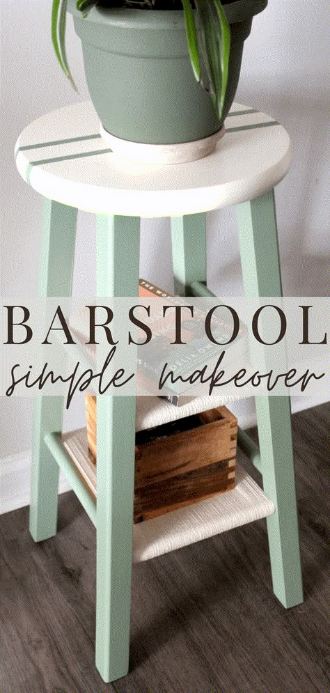 Renovate Furniture Diy, Painted Stools Ideas Kitchen, Kitchen Stool Makeover, Stool Makeover Wooden, Bar Stool Flip, Ikea Bar Stool Makeover, Wood Stool Makeover, Wooden Barstool Makeover Diy, Wooden Bar Stool Makeover