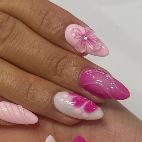 Pink Nails 3d Flowers, Summer Nails Pink Flower, Hot Pink Design Nails, Pink Flower Nail Designs, Pink 3d Flower Nails, Lotus Flower Nails, Gelx Apres Nails, Gelx Apres Nail Designs, Pink Nails With Flowers