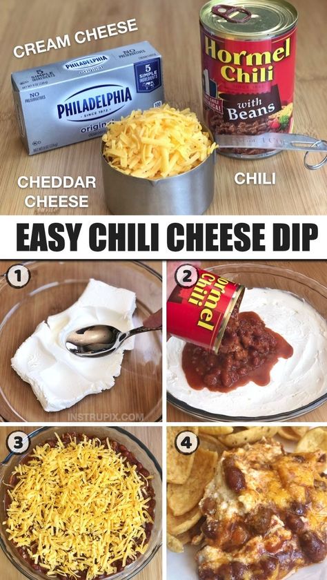 Cheap Easy Dips For A Party, Easy Super Bowl Dips, Dip For Super Bowl Party, Easy Cheap Dips, Super Bowl Cheese Dip, Hot Chip Dip, Chip Dips For Parties, 3 Ingredient Chili, Cheese Chip Dip