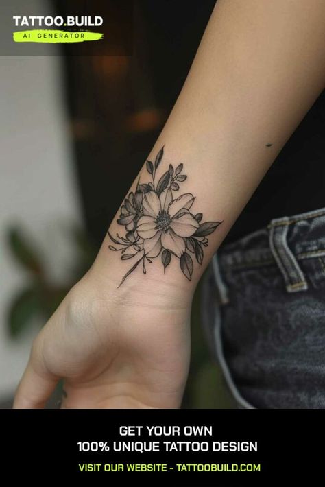 Flower Tattoo Inner Wrist, Black Flower Arm Tattoo, Wrist Flowers Tattoo, Floral Inner Wrist Tattoo, Forearm Tattoo Women Cover Up, Wrist Tattoo Cover Up For Women, Floral Black Work Tattoo, Tattoos For Women Delicate, Inner Wrist Tattoos For Women