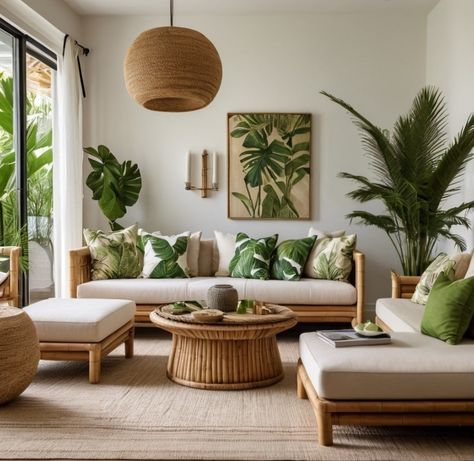 Hawaiian Bungalow Interior, Tropical Bungalow Interior, Hawaiian Living Room Decor, Caribbean Office Decor, Hawaii Living Room Tropical Style, Backyard Herb Garden Ideas, Caribbean Decor Tropical Style, Tropical Style Living Room, Tropical Interior Design Living Rooms