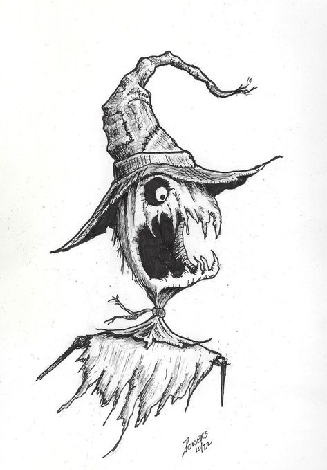 #scarecrow #horror #creepy #scary #holiday #pen #ink #art #drawing Scarecrow Ink Drawing, Scary Scarecrow Drawing, Halloween Pencil Drawings, Scarecrow Sketch, Scary Halloween Drawings, Scarecrow Tattoo, Scarecrow Drawing, Ink Art Drawing, Halloween Sketches